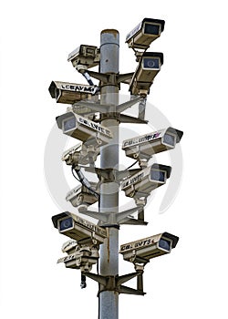 CCTV cameras mounted on surveillance tower