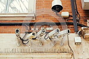 CCTV camers covered with the bird control spikes.