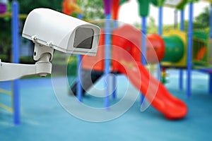 CCTV Closed circuit camera, TV monitoring at kindergarten school playground outdoor for kid children