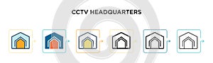 Cctv headquarters vector icon in 6 different modern styles. Black, two colored cctv headquarters icons designed in filled, outline