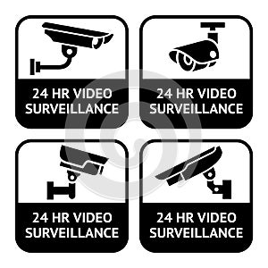 CCTV labels, set symbol security camera pictogram