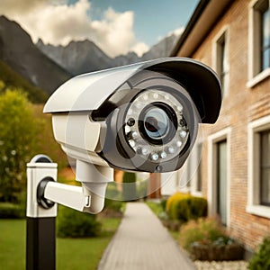 CCTV Modern Security Camera in a Residential District - Generative Ai