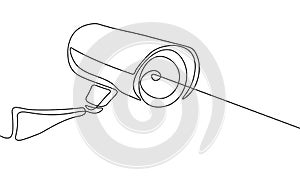 CCTV privacy control digital camera. One line monochrome continuous single line art. Business security video looking