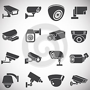 CCTV related icon set on background for graphic and web design. Simple illustration. Internet concept symbol for website