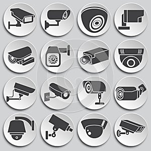 CCTV related icon set on background for graphic and web design. Simple illustration. Internet concept symbol for website