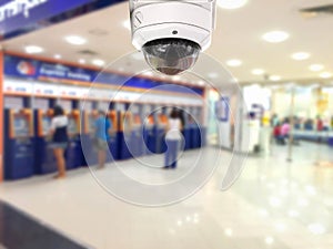 CCTV Security camera Auto teller machine(ATM) area background.