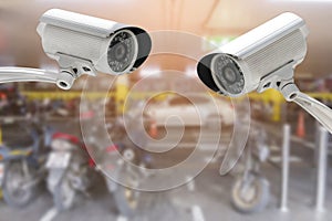 CCTV security camera in car or motorcycle park building