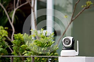 CCTV security camera operating in home.