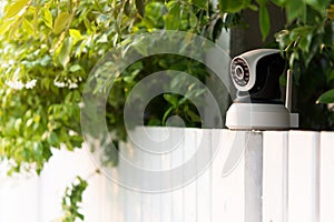 CCTV security camera operating in home.