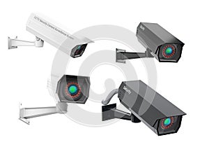 CCTV security camera. Set of surveillance system. 3d rendering illustration isolated