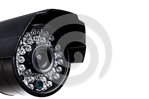 CCTV security camera video equipment. Surveillance monitoring. Video camera lens closeup. Macro shot. Security concept. Security c