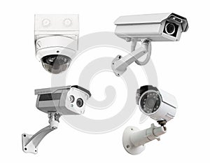 CCTV security cameras isolated white background. with clipping p