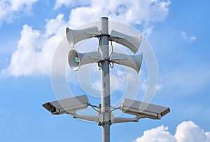 CCTV security cameras and loudspeakers