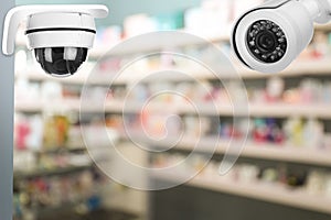 CCTV security cameras in shop. Guard equipment