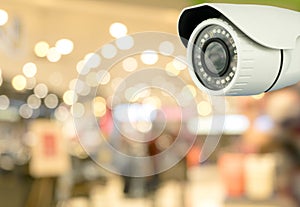 CCTV security with shop store blurry background