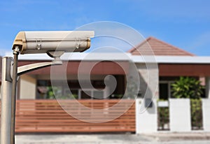 CCTV of security system on blur house background