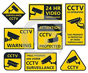 Cctv sign, security camera stickers