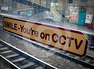 CCTV Sign On Train Window