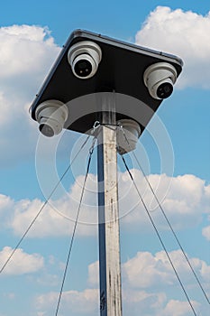 CCTV surveillance security cameras on pole