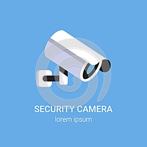 CCTV surveillance system security camera monitoring equipment on wall professional guard concept blue background flat