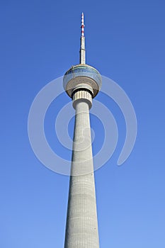 CCTV tower against a blue sky, Beijing