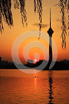 Cctv tower at sunset