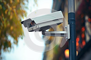 CCTV vigilance 24 hour security camera against a natural blur