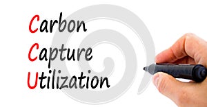 CCU Carbon capture utilization symbol. Concept words CCU Carbon capture utilization on beautiful paper. Beautiful white background