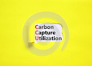 CCU Carbon capture utilization symbol. Concept words CCU Carbon capture utilization on beautiful paper. Beautiful yellow