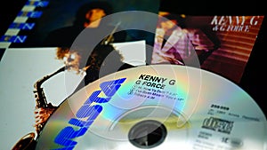 CD and artwork covers of the American saxophonist KENNY G. one of the best-selling artists of all time, with global sales totaling