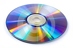 CD. Close up view of the compact disk on white
