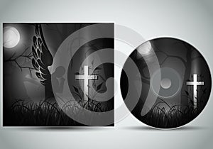 Cd cover template 3d vector with a angel praying infront of a dark grave photo