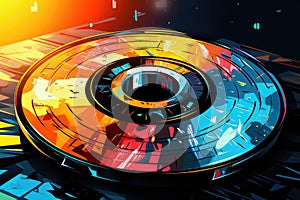 CD disc, bright creative music collage in drawing style