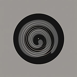 Minimalist Geometry: Black And White Stylized Vinyl Record On Gray Background