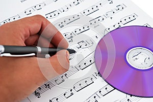 Cd or dvd drive and musical notes