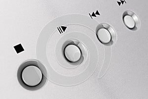 CD or DVD Metal Control Knobs on Aluminum Panel. 3d Rendering