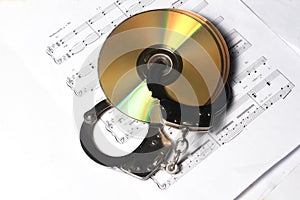 CD or DVD with musical note with handcuff