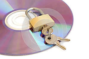 CD and padlock isolated on whi