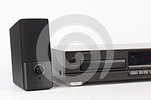 CD Player Stereo Hi-fi and stereo speaker.  High-end audio equipment on white background