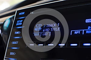 Cd player text on multimedia display.