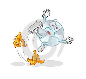 CD slipped on banana. cartoon mascot vector