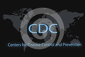 CDC inscription on a dark background and a world map