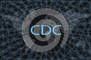 CDC inscription on a dark background and a world map