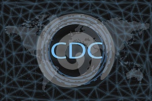 CDC inscription on a dark background and a world map