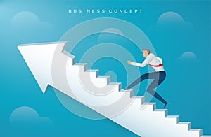 Businessman climbing the arrow stairs to success vector illustration eps10
