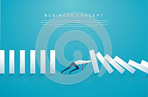 Businessman stopping the domino effect. business concept vector illustration EPS10