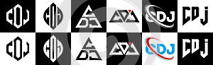 CDJ letter logo design in six style. CDJ polygon, circle, triangle, hexagon, flat and simple style with black and white color