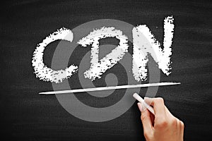 CDN - Content Delivery Network is a geographically distributed network of proxy servers and their data centers, acronym concept on