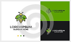 honey bee logo design with nature wing leaf concept logo template