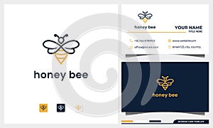 Bee honey creative icon symbol logo with line art style and business card template